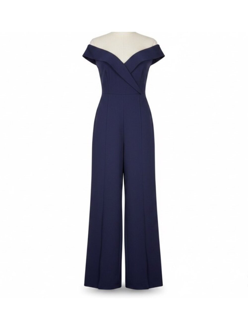 Luxxel Womens Navy Spandex Blend Off The Shoulder Wide Leg Jumpsuit Size M